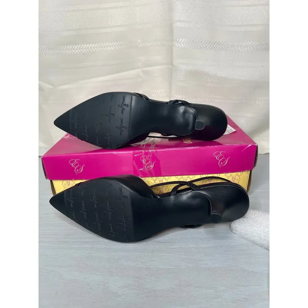 NIB Easy Street Unna Womens 8.5 M Black Multi Strap Pointed Toe Kitten Heels